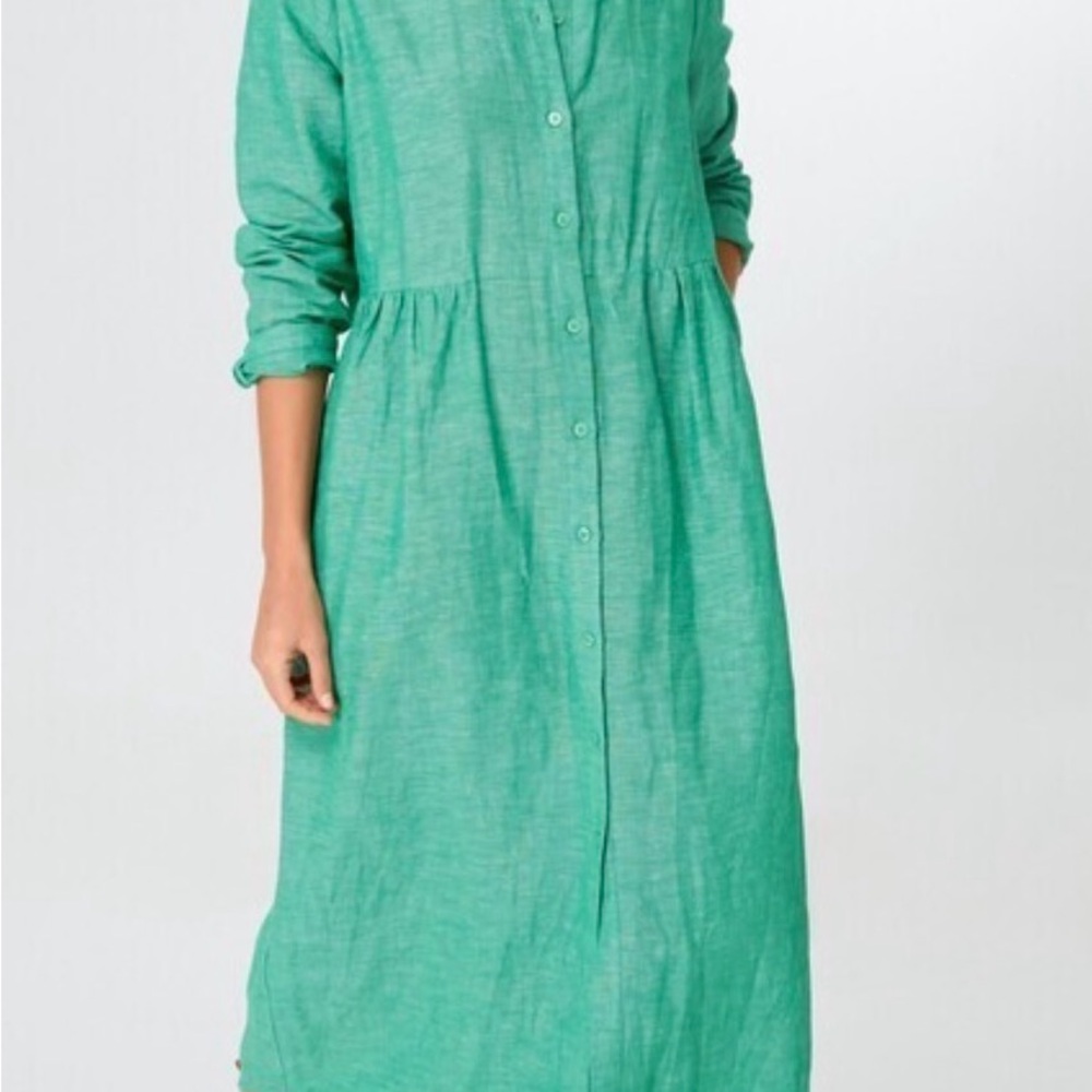 Tuckernuck Lydell Green Button-Up Linen Women's Dress